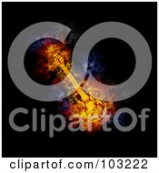 Royalty Free RF Clipart Illustration Of A Blazing Guitar Symbol by Michael Schmeling