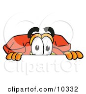 Clipart Picture Of A Red Telephone Mascot Cartoon Character Peeking Over A Surface