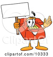 Poster, Art Print Of Red Telephone Mascot Cartoon Character Holding A Blank Sign