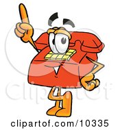 Poster, Art Print Of Red Telephone Mascot Cartoon Character Pointing Upwards