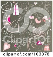 Poster, Art Print Of Background Of Pink Valentines Day Doodles On Brown