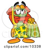 Poster, Art Print Of Red Telephone Mascot Cartoon Character In Green And Yellow Snorkel Gear