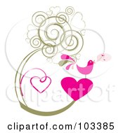 Poster, Art Print Of Pink Singing Bird On A Heart With Grungy Heart Vines