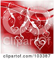Poster, Art Print Of White Floral Vines And Hearts Over Red And White Halftone