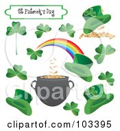 Poster, Art Print Of Digital Collage Of St Patricks Day Clovers Gold And Hats