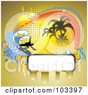 Royalty Free RF Clipart Illustration Of A Blank Text Box Over A Background Of Grunge Halftone And A Surfer