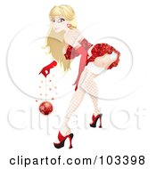 Poster, Art Print Of Sexy Pinup Christmas Girl Bending Over And Holding A Bauble