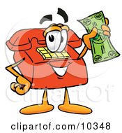 Poster, Art Print Of Red Telephone Mascot Cartoon Character Holding A Dollar Bill