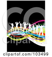 Poster, Art Print Of White Dancing People Silhouettes Dancing On Colorful Waves Over Black