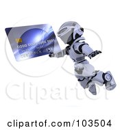 3d Silver Robot Leaping With A Credit Card