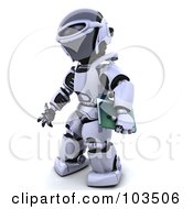 3d Silver Robot Carrying A Green Folder
