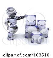 3d Silver Robot Leaning On Metal Boxes