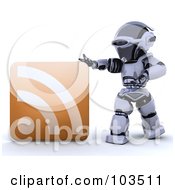 3d Silver Robot Touching A Large Rss Symbol