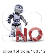 Poster, Art Print Of 3d Silver Robot Standing Behind No