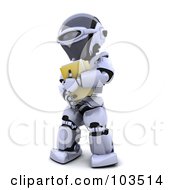 Poster, Art Print Of 3d Silver Robot Carrying A Yellow Folder