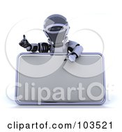 3d Silver Robot Pointing To And Presenting A Blank Sign