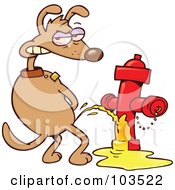 Poster, Art Print Of Mad Dog Looking Back And Urinating On A Red Fire Hydrant