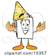 Poster, Art Print Of Paper Mascot Cartoon Character Wearing A Birthday Party Hat