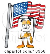 Poster, Art Print Of Paper Mascot Cartoon Character Pledging Allegiance To An American Flag