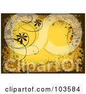 Poster, Art Print Of Grungy Yellow Background Bordered In Black And Brown Grungy Splatters Halftone And Vines