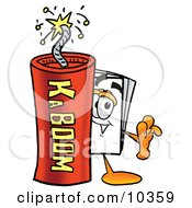 Paper Mascot Cartoon Character Standing With A Lit Stick Of Dynamite