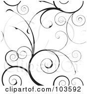 Royalty Free RF Clipart Illustration Of A Black Swirly Vine Background Pattern On White by michaeltravers #COLLC103592-0111