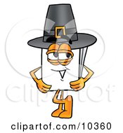 Paper Mascot Cartoon Character Wearing A Pilgrim Hat On Thanksgiving by Mascot Junction