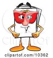 Paper Mascot Cartoon Character Wearing A Red Mask Over His Face
