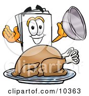 Poster, Art Print Of Paper Mascot Cartoon Character Serving A Thanksgiving Turkey On A Platter