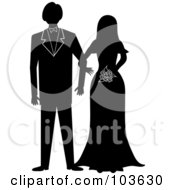 Royalty Free RF Clipart Illustration Of A Silhouetted Bride And Groom Standing Arm In Arm by Pams Clipart