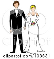Poster, Art Print Of Blond Bride And Brunette Groom Standing Arm In Arm