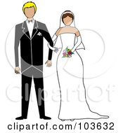 Poster, Art Print Of Brunette Bride And Blond Groom Standing Arm In Arm