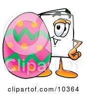 Poster, Art Print Of Paper Mascot Cartoon Character Standing Beside An Easter Egg