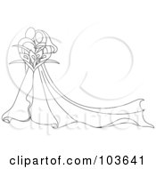 Abstract Outlined Embracing Bride And Groom With A Calla Lily Bouquet