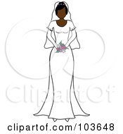 Royalty Free RF Clipart Illustration Of A Faceless Black Bride Holding Her Bouquet by Pams Clipart