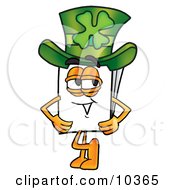 Paper Mascot Cartoon Character Wearing A Saint Patricks Day Hat With A Clover On It