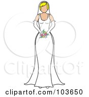 Royalty Free RF Clipart Illustration Of A Faceless Blond Bride Holding Her Bouquet by Pams Clipart
