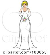 Royalty Free RF Clipart Illustration Of A Blond Bride Holding Her Bouquet by Pams Clipart