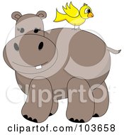 Poster, Art Print Of Yellow Bird On A Hippos Back