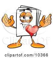 Clipart Picture Of A Paper Mascot Cartoon Character With His Heart Beating Out Of His Chest by Toons4Biz