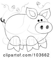Poster, Art Print Of Coloring Page Outline Of A Stinky Piggy Surrounded By Flies