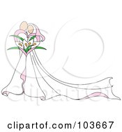 Abstract Embracing Bride And Groom With A Calla Lily Bouquet