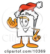 Clipart Picture Of A Paper Mascot Cartoon Character Wearing A Santa Hat And Waving