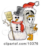 Pillar Mascot Cartoon Character With A Snowman On Christmas