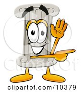 Pillar Mascot Cartoon Character Waving And Pointing