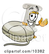 Pillar Mascot Cartoon Character With A Computer Mouse