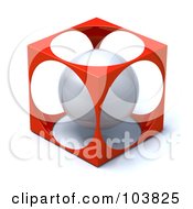 Poster, Art Print Of 3d Silver Sphere Inside A Red Cube