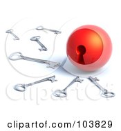 Royalty Free RF Clipart Illustration Of A 3d Group Of Skeleton Keys Scattered Around A Keyhole Ball by Tonis Pan