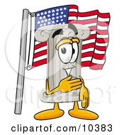 Pillar Mascot Cartoon Character Pledging Allegiance To An American Flag