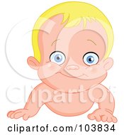 Poster, Art Print Of Blond Baby Boy Crawling Forward And Smiling